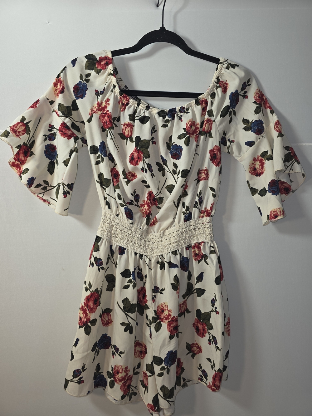 J For Justify Cream Floral Smocked Waist Romper